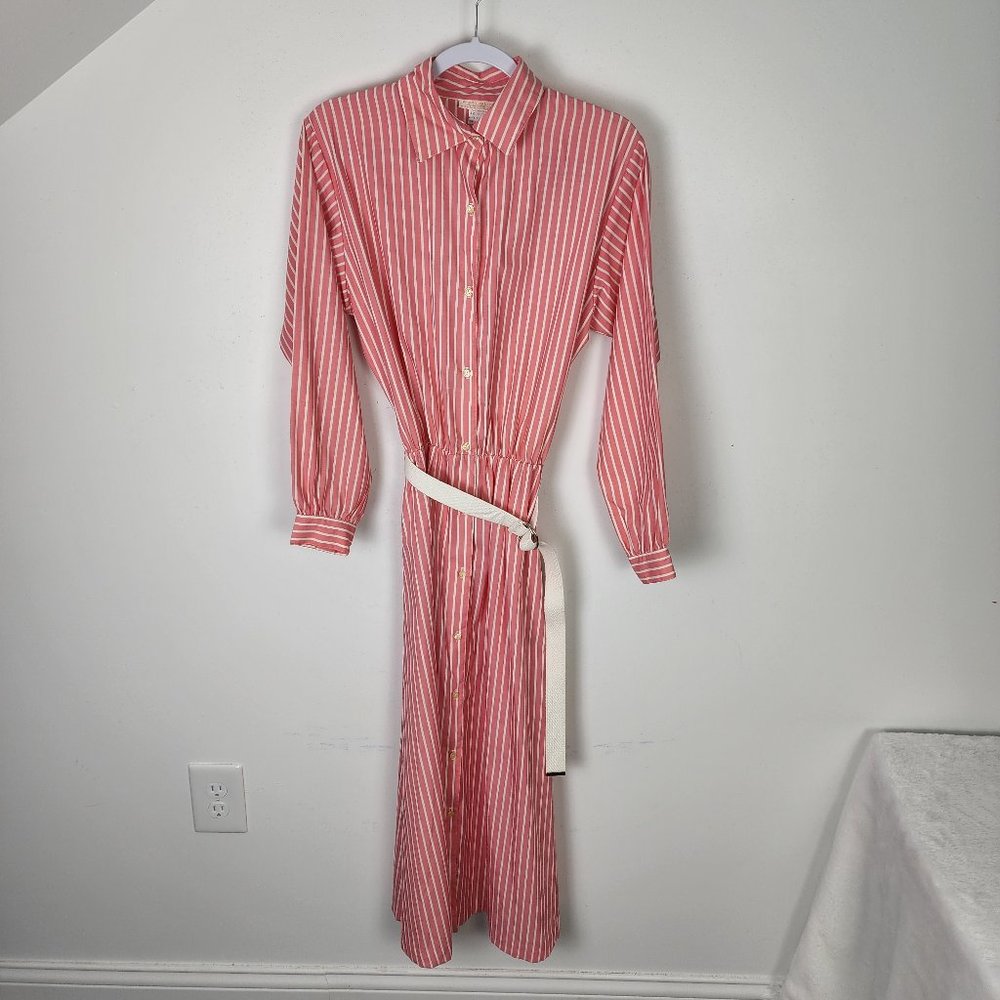 NOS Vintage Brooks Brothers Red and White Vertical Striped Midi Length Dress